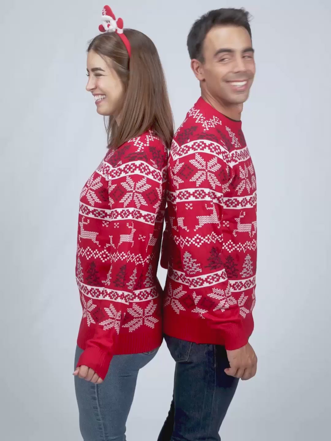 Damen und Herren Weihnachtspullover Klassischer Rot mit Polarsternen