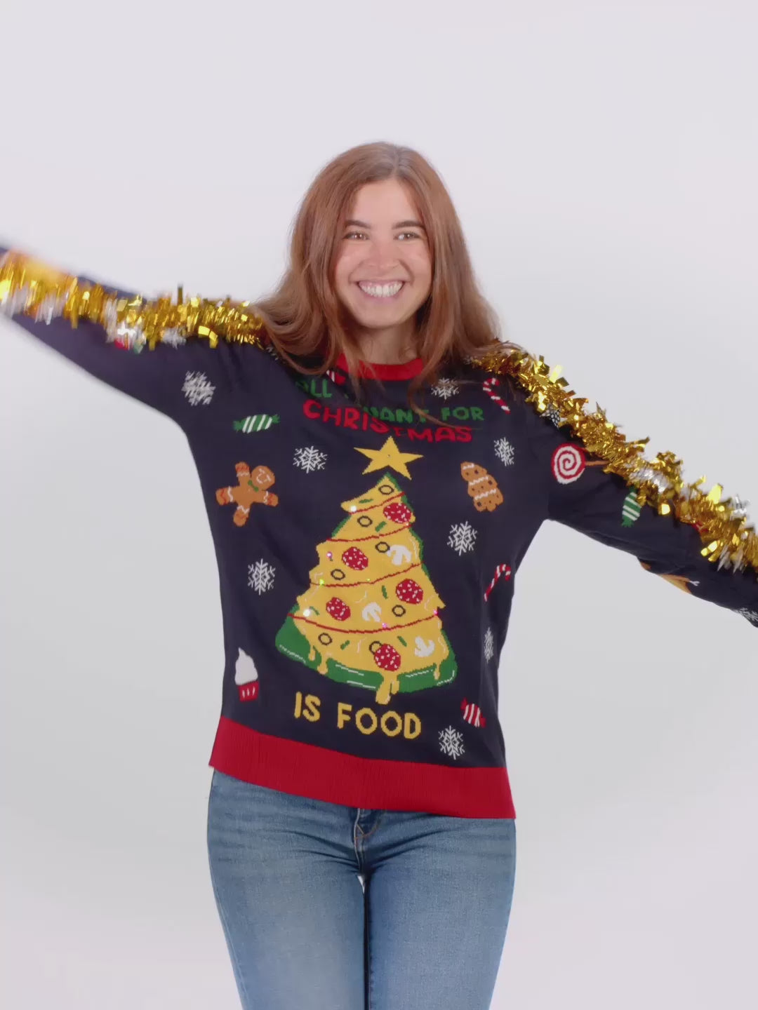 Damen und Herren Weihnachtspullover mit LED „Christmas Food“
