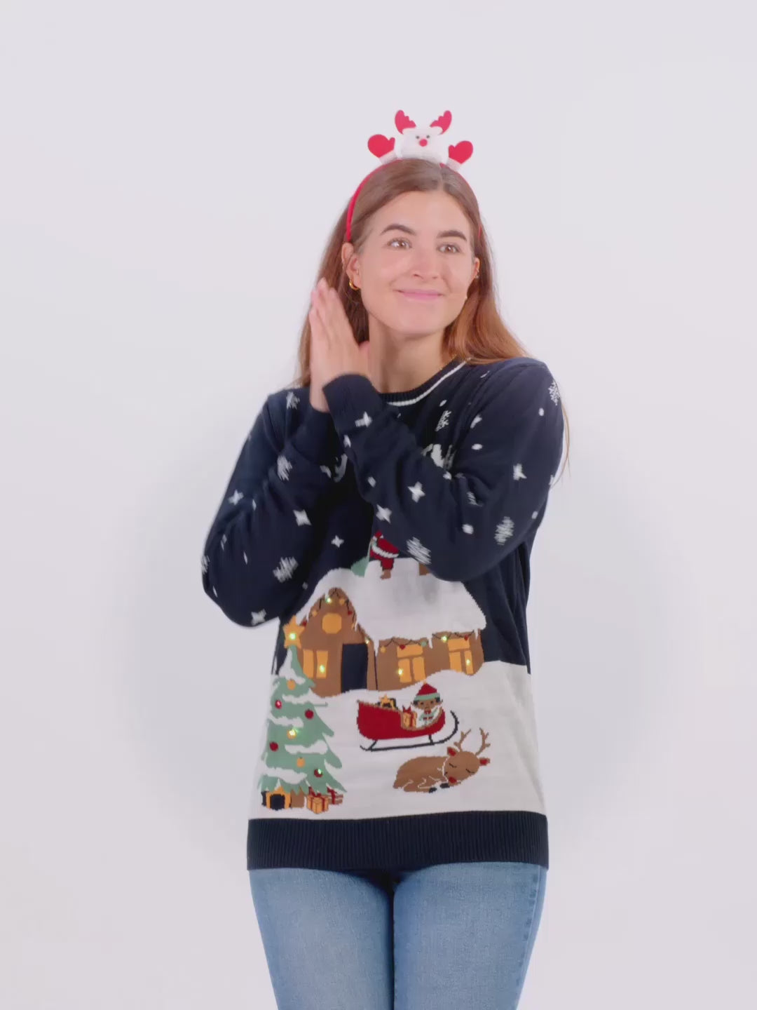 Herren und Damen Weihnachtspullover mit LED Blau „Merry Christmas“