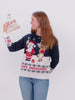 Damen und Herren Weihnachtspullover Blau mit Weihnachtsmann und Rudolf
