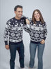 Damen und Herren Weihnachtspullover Blau mit Nordische Sternen und Rentieren