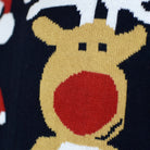 Damen Weihnachtspullover Blau mit Weihnachtsmann Rudolf
