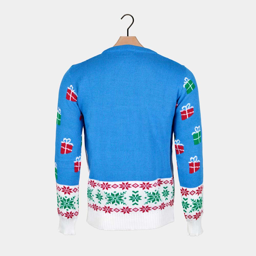 Herren Blau mit Weihnachtsmann und Rudolf Weihnachtspullover 
