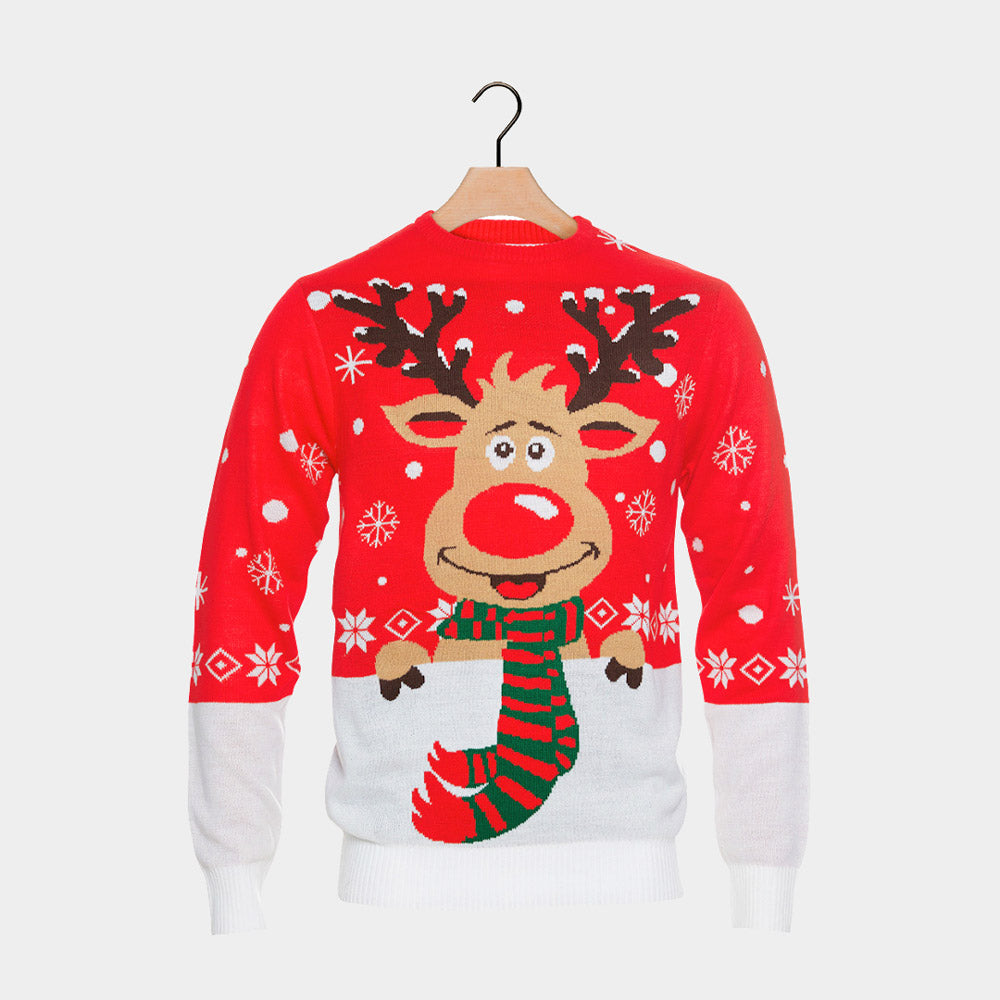Rudolf mit Schal Herren Weihnachtspullover Rot 
