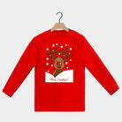 Weihnachts langarm T-shirt in Rot für Damen und Herren mit Rentier Rudolph