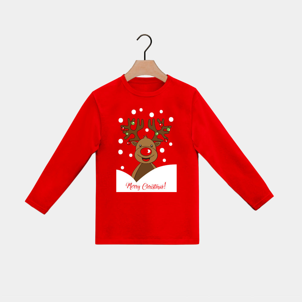 Weihnachts langarm T-shirt in Rot für Kinder mit Rentier Rudolph