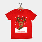Weihnachts T-shirt in Rot für Damen und Herren mit Rentier Rudolph
