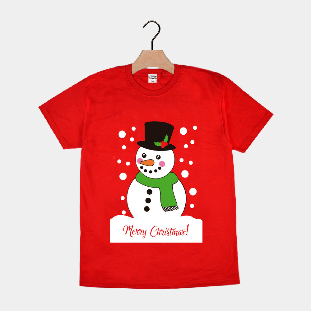 Weihnachts T-shirt in Rot für Damen und Herren mit Schneemann
