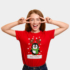 Weihnachts T-shirt in Rot für Damen mit Pinguinen
