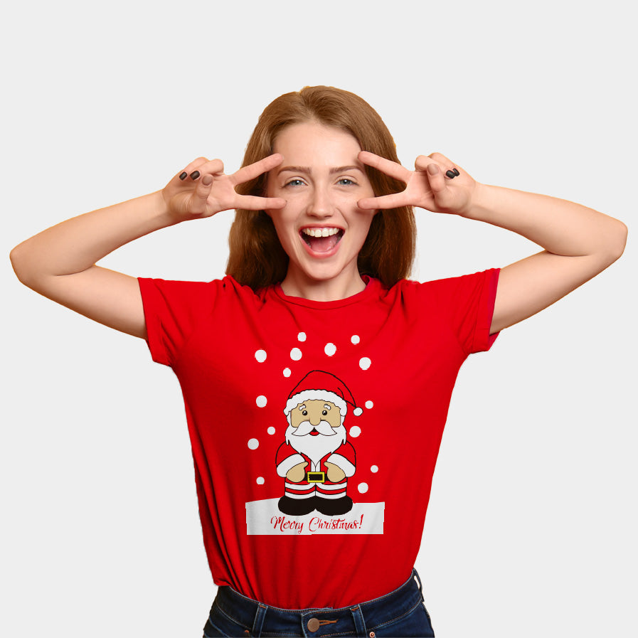 Weihnachts T-shirt in Rot für Damen mit Weihnachtsmann
