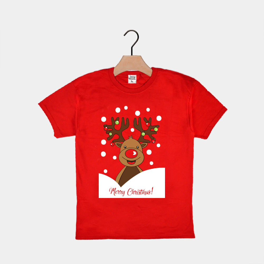 Weihnachts T-shirt in Rot für Kinder mit Rentier Rudolph
