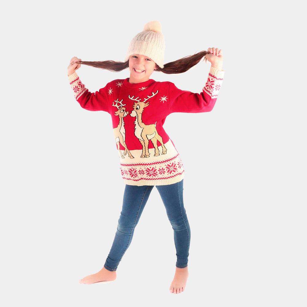  Weihnachtskleid Kinder Rot mit Baby-Rentier
