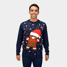 Weihnachtspullover Herren in Blau mit Gingerbread
