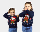 Weihnachtspullover Kinder in Blau mit Gingerbread
