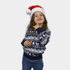 Weihnachtspullover Blau mit Rentieren und Weihnachtsbäumen Kinder 
