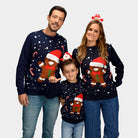 Weihnachtspullover für Familie in Blau mit Gingerbread
