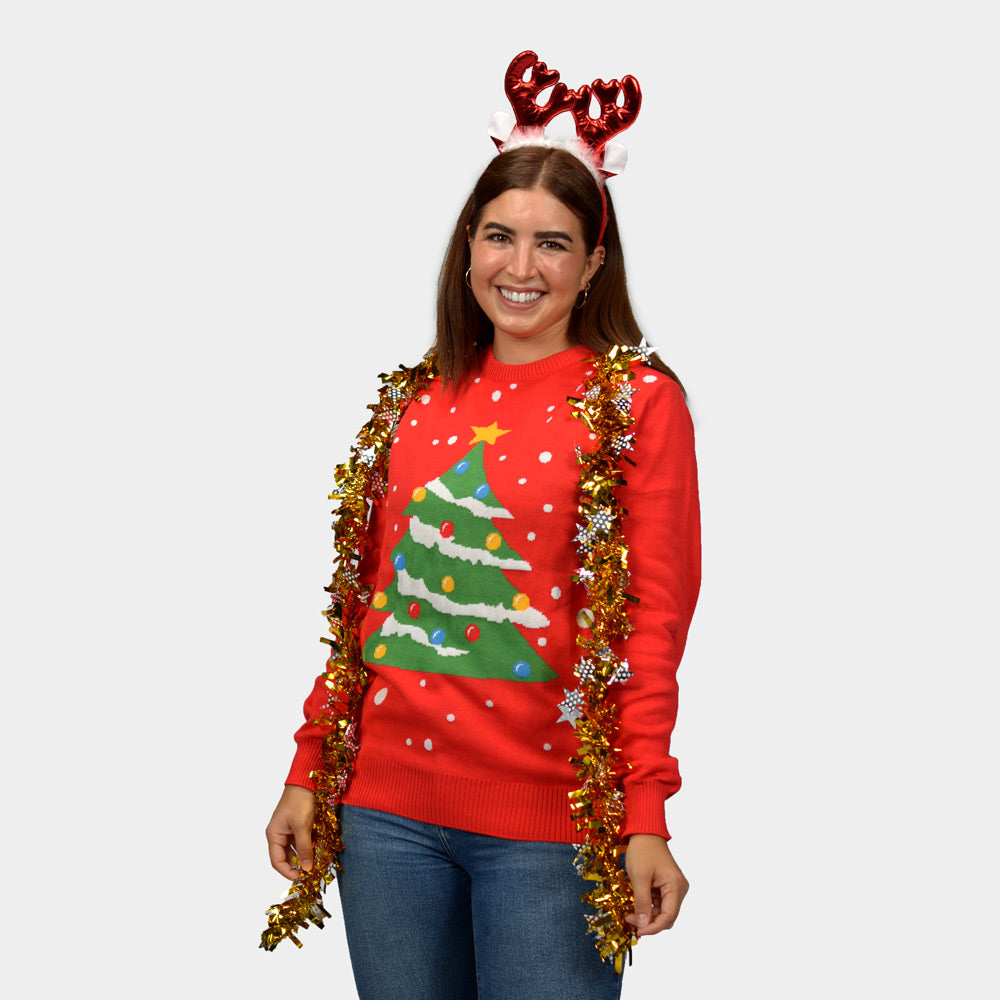 Weihnachtspullover für Familie in Rot mit Weihnachtsbaum Damen
