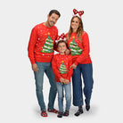 Weihnachtspullover für Familie in Rot mit Weihnachtsbaum
