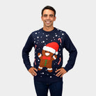 Weihnachtspullover für Herren in Blau mit Gingerbread

