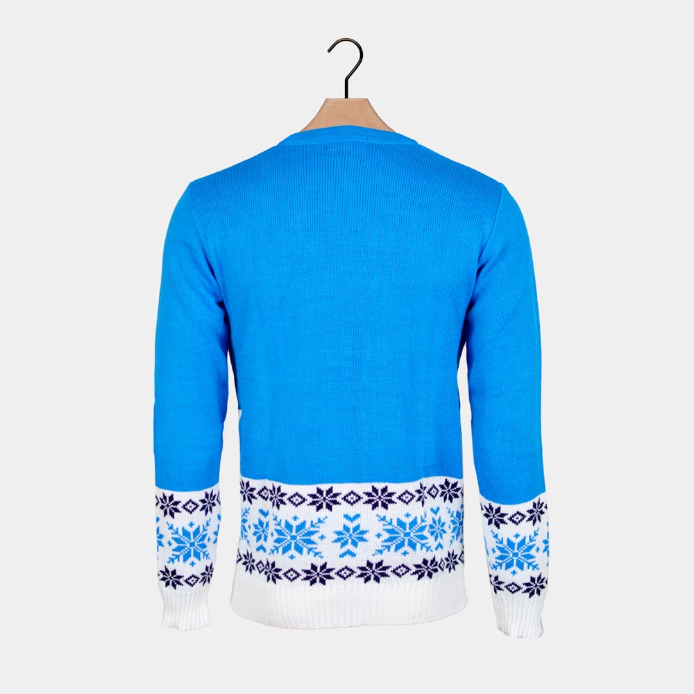 Weihnachtspullover Herren Blau mit Schlittschuh-Rentier
