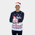 Weihnachtspullover Herren Blau mit Weihnachtsmann und Rudolf
