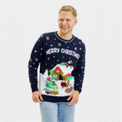 Herren Weihnachtspullover mit LED Blau „Merry Christmas“
