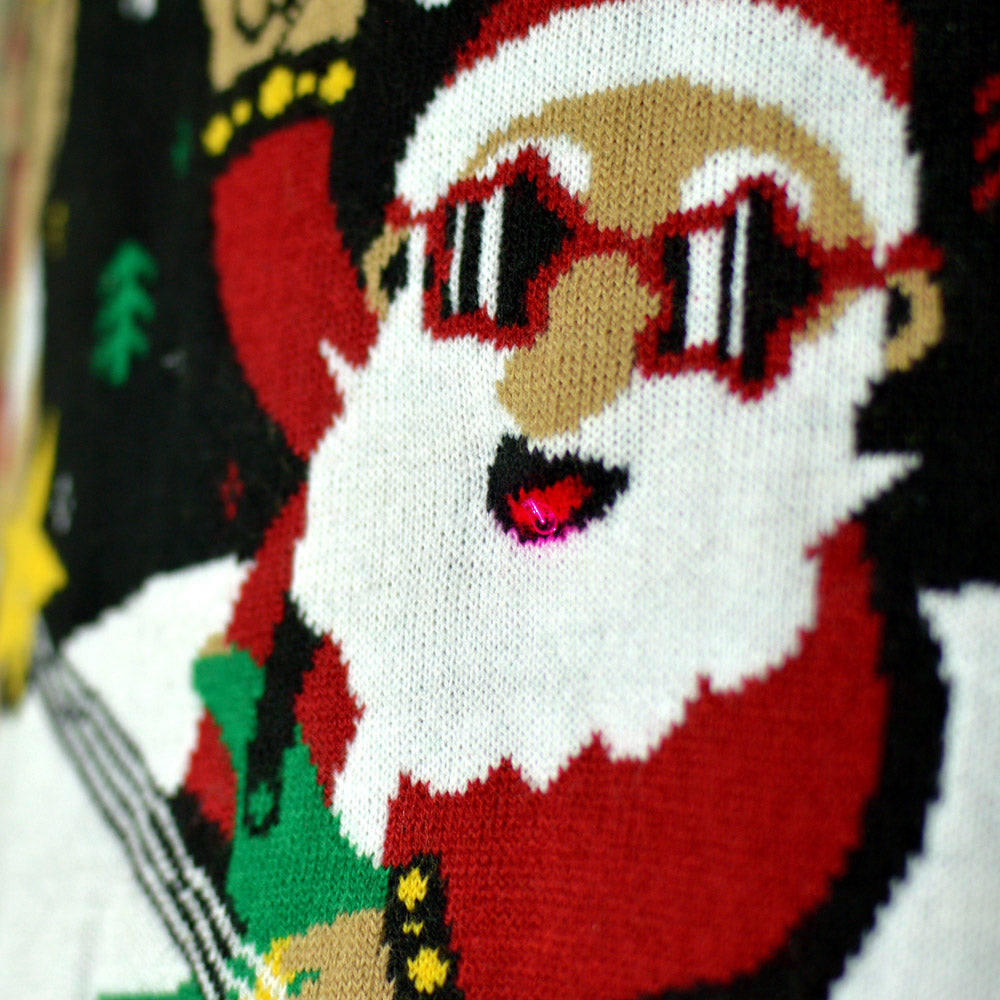 Herren Weihnachtspullover Rocker-Santa mit LED 

