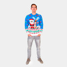 Herren Weihnachtspullover Blau Weihnachtsmann und Rudolf
