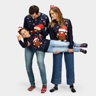 Weihnachtspullover für Kinder in Blau mit Gingerbread Familie
