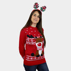 Weihnachtspullover für Kinder Damen in Rot Rentier Rudolph mit Halstuch
