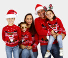 Weihnachtspullover für Kinder in Rot Rentier Rudolph mit Halstuch Familie