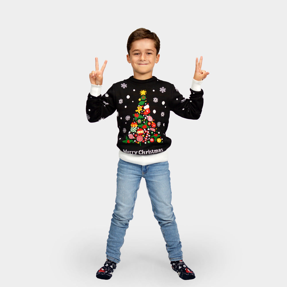 Weihnachtspullover Schwarz "Merry Christmas" Kinder 
