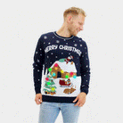 Weihnachtspullover Herren mit LED Blau „Merry Christmas“
