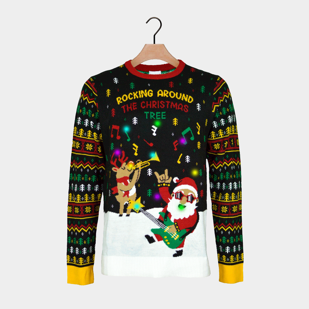 Weihnachtspullover mit LED Rocker-Santa
