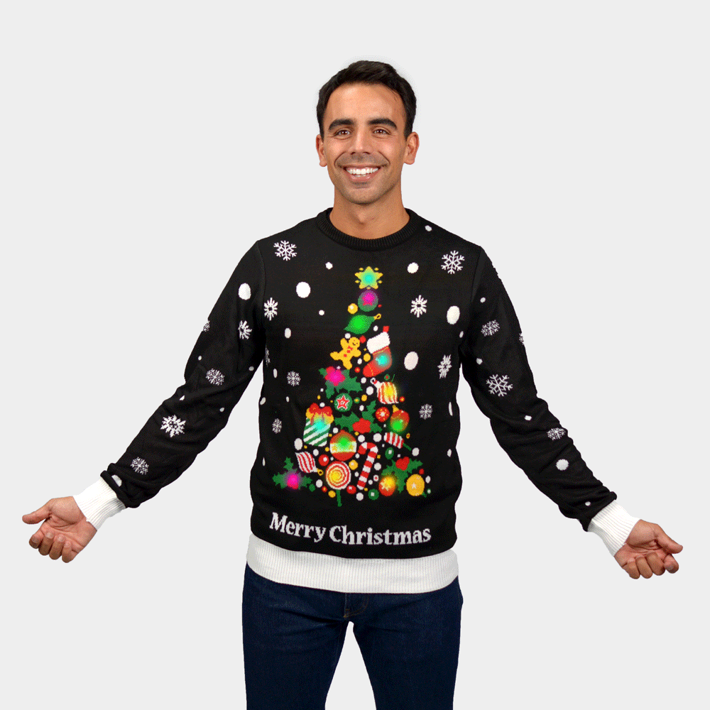 Weihnachtspullover mit LED Schwarz "Merry Christmas" Herren 
