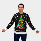 Weihnachtspullover mit LED Schwarz "Merry Christmas" Herren 
