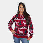 Weihnachtspullover für Paare Rot mit Rentieren und Weihnachtsbäumen Damen