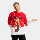 Weihnachtspullover für Paare Rot Rudolf mit Schal Herren