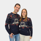 Weihnachtspullover für Paare Blau Weihnachtskrippe
