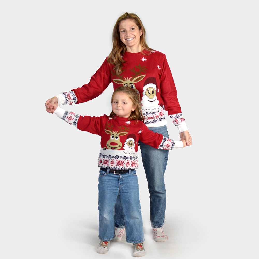 Weihnachtspullover für Paare mit Weihnachtsmann und Rentier Rudolph familien
