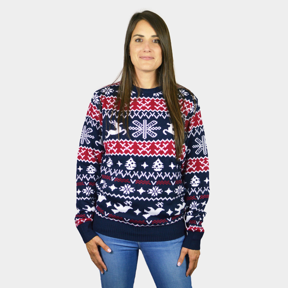 Weihnachtspullover mit Rentieren und Weihnachtsmotiven Damen 
