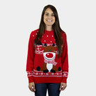 Weihnachtspullover Damen in Rot Rentier Rudolph mit Halstuch
