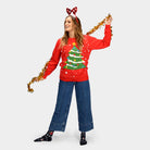 Weihnachtspullover Damen in Rot mit Weihnachtsbaum
