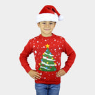 Weihnachtspullover Kinder in Rot mit Weihnachtsbaum
