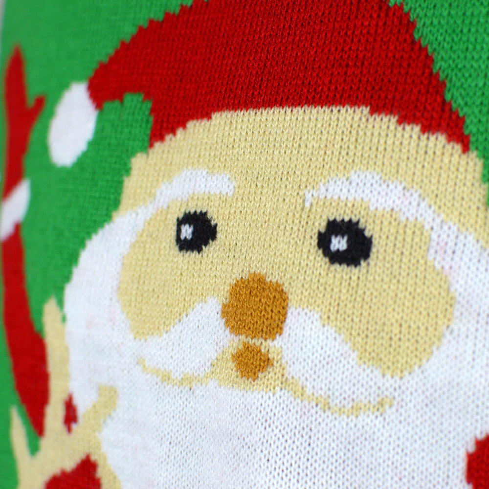 Weihnachtspullover Rot mit Weihnachtsmann und winkendem Rentier
