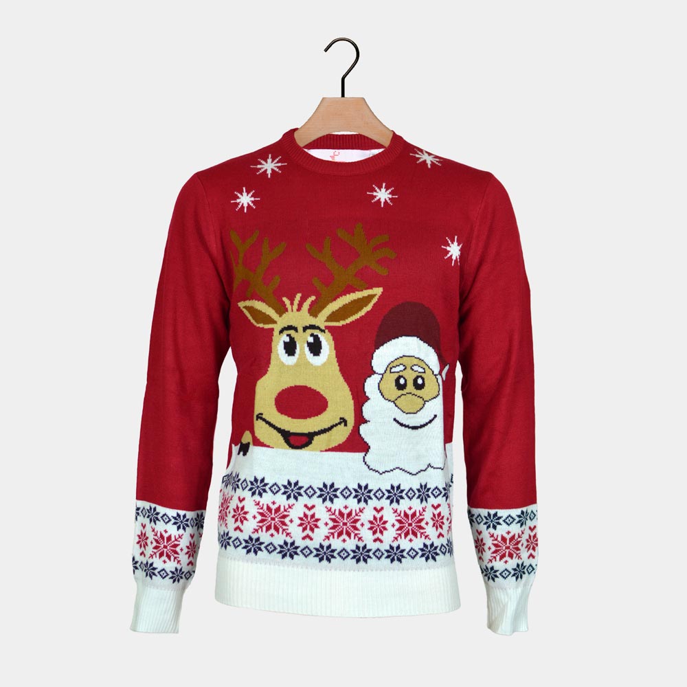 Weihnachtspullover mit Weihnachtsmann und Rentier Rudolph Familien 

