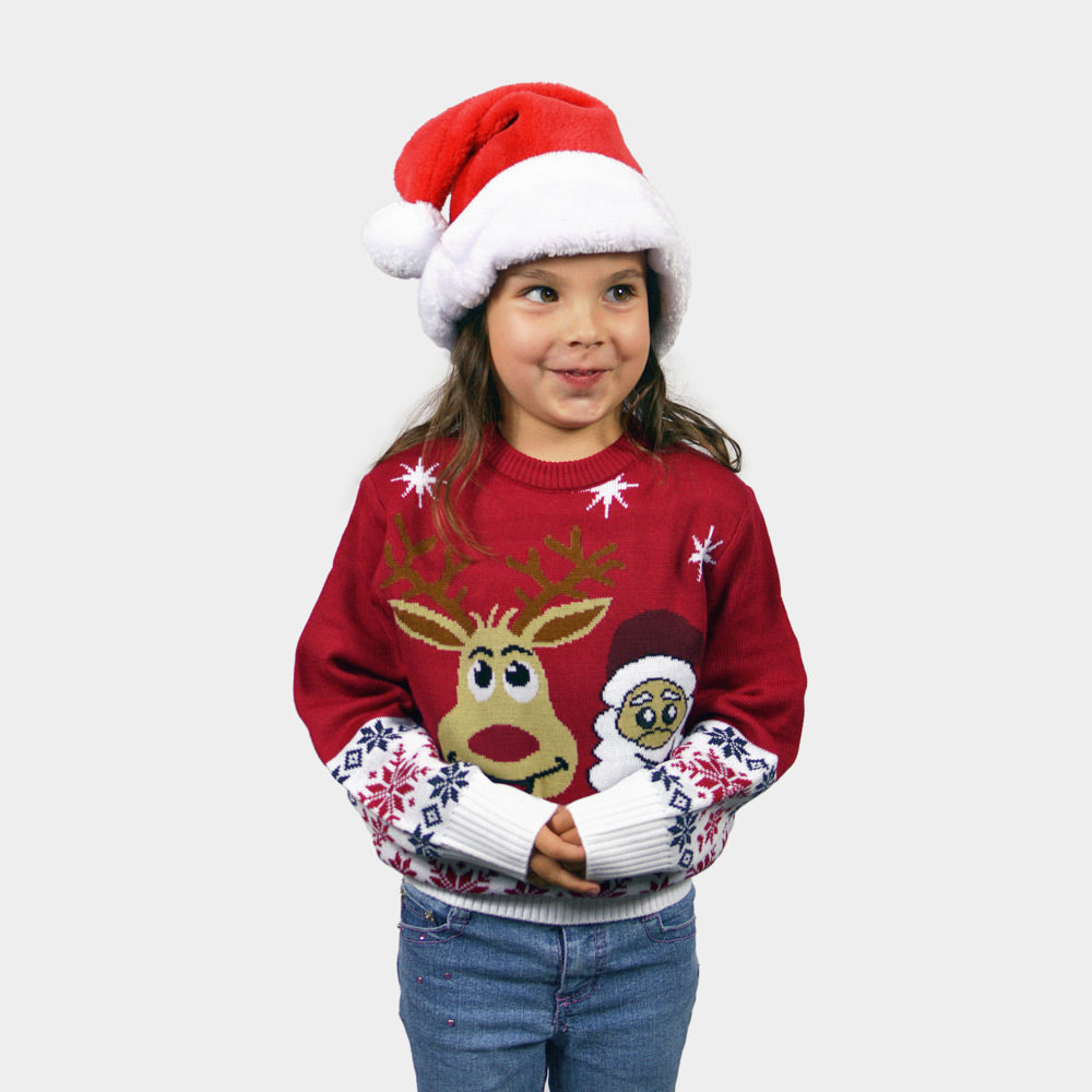 Weihnachtspullover mit Weihnachtsmann und Rentier Rudolph Kinder 
