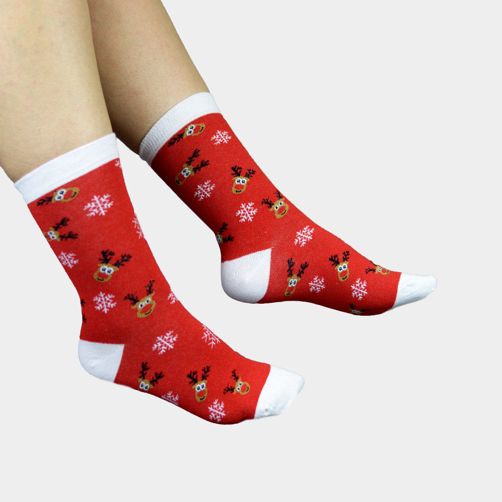 Weihnachtssocken Rot mit Rentier Rudolph
